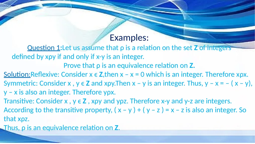 Equivalence Relation & Partitions Equivalence - slide 5 of 5