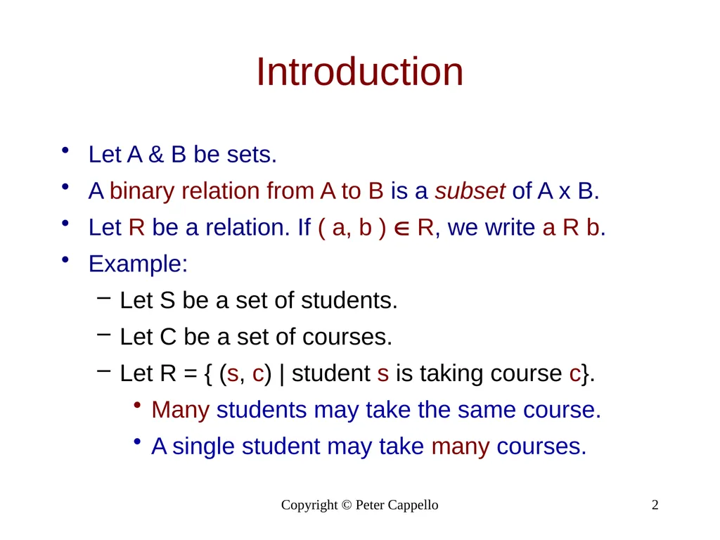 Relations & Their Properties Copyright © Peter - slide 2 of 9