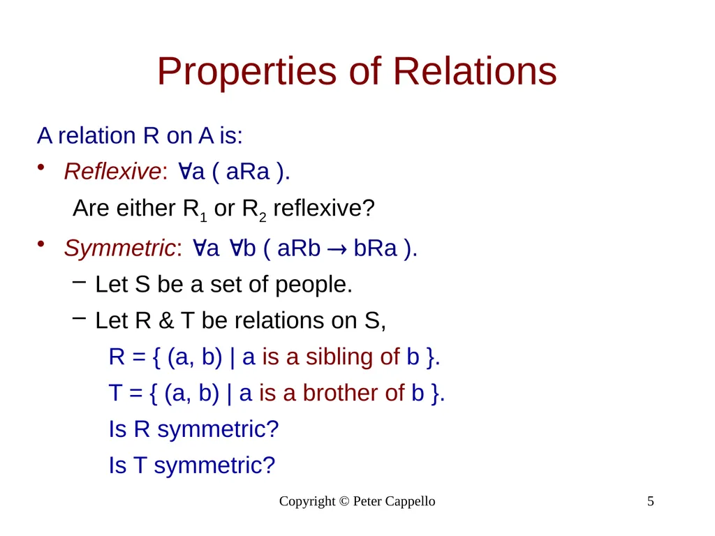 Relations & Their Properties Copyright © Peter - slide 5 of 9