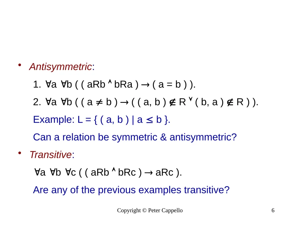 Relations & Their Properties Copyright © Peter - slide 6 of 9