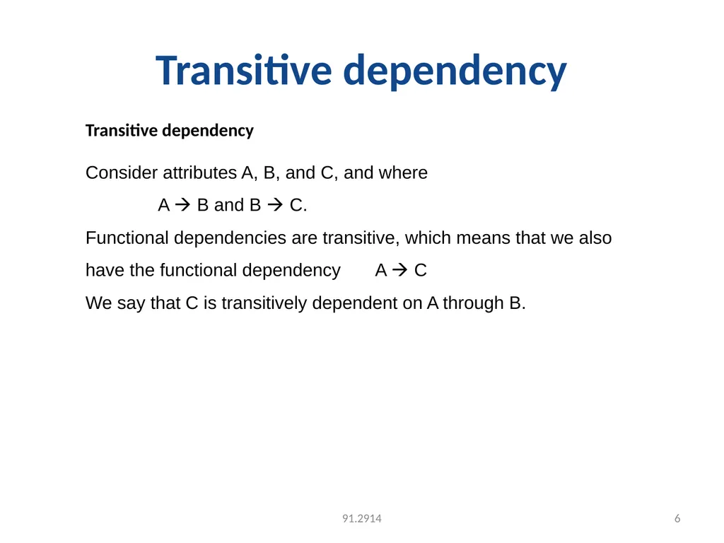 UNIT-3 FUNCTIONAL DEPENDENCY Functional Dependency - slide 6 of 30