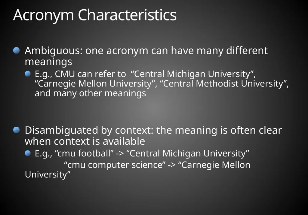 Mining Acronym Expansions and Their Meanings Using - slide 3 of 30