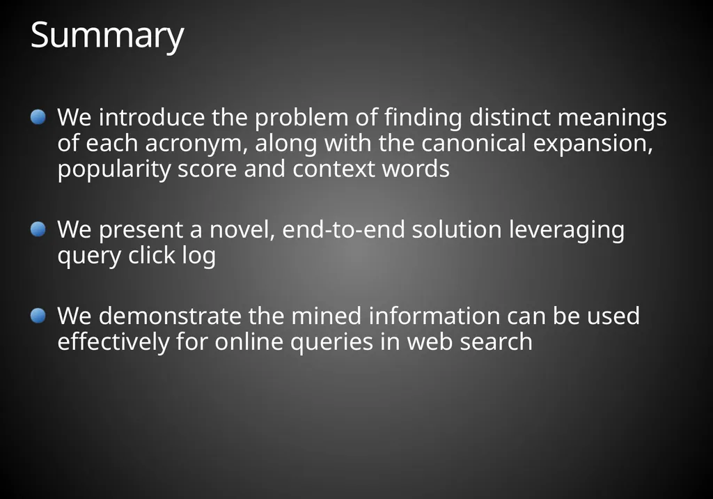 Mining Acronym Expansions and Their Meanings Using - slide 29 of 30