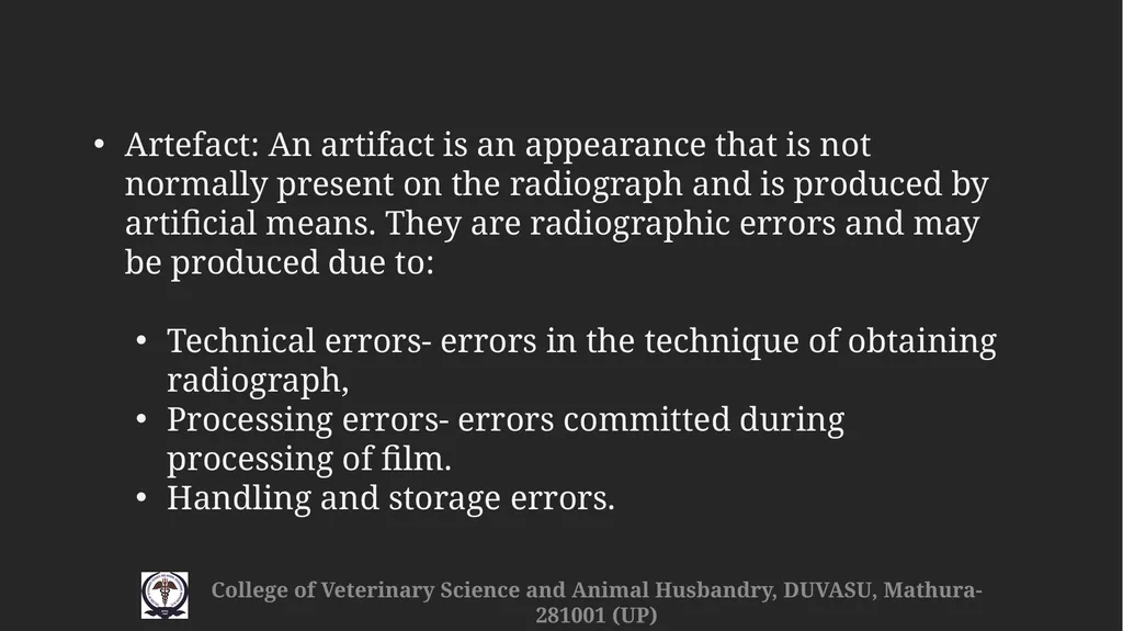 Radiographic faults & artefacts Gulshan Kumar - slide 2 of 12