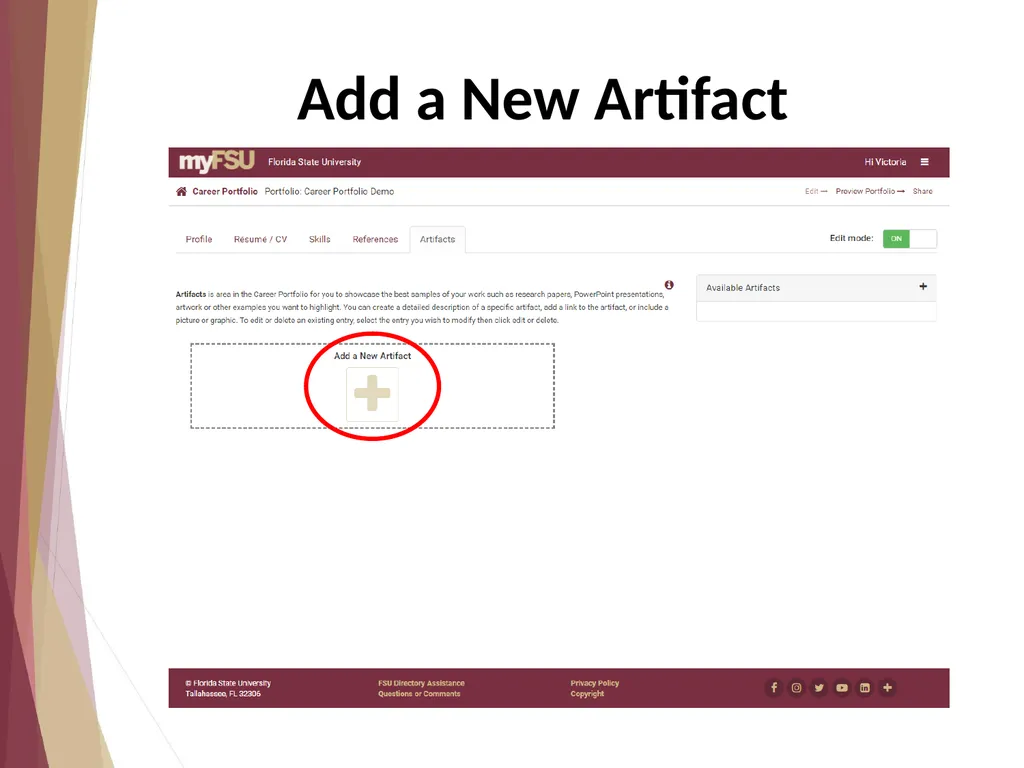 Add Artifacts Showcase samples of your work to - slide 3 of 10