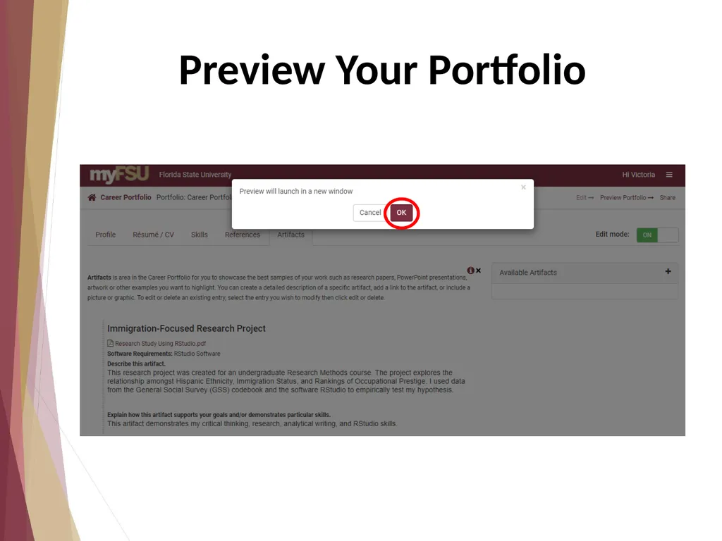 Add Artifacts Showcase samples of your work to - slide 9 of 10