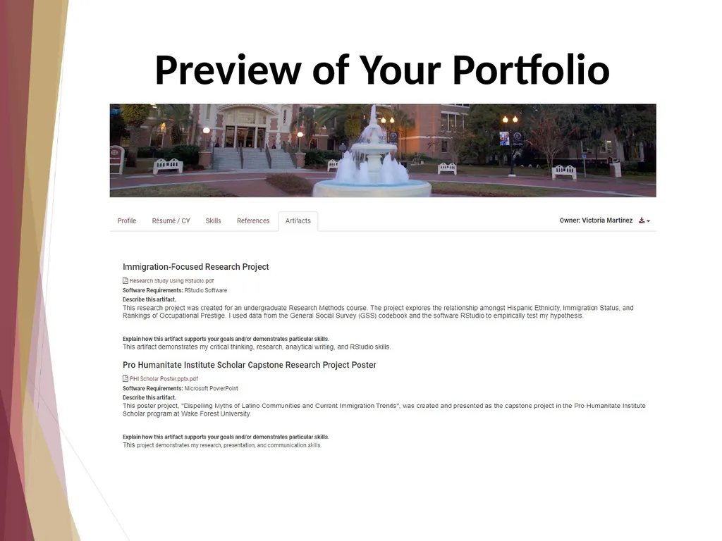 Add Artifacts Showcase samples of your work to - slide 10 of 10