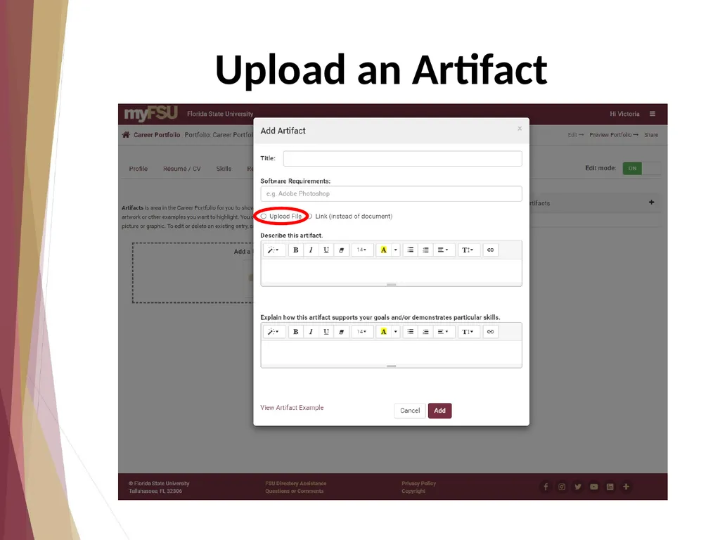Add Artifacts Showcase samples of your work to - slide 4 of 10