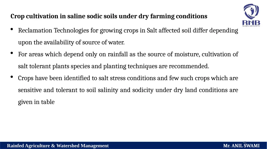 Soil and climatic conditions prevalent in rainfed - slide 41 of 94
