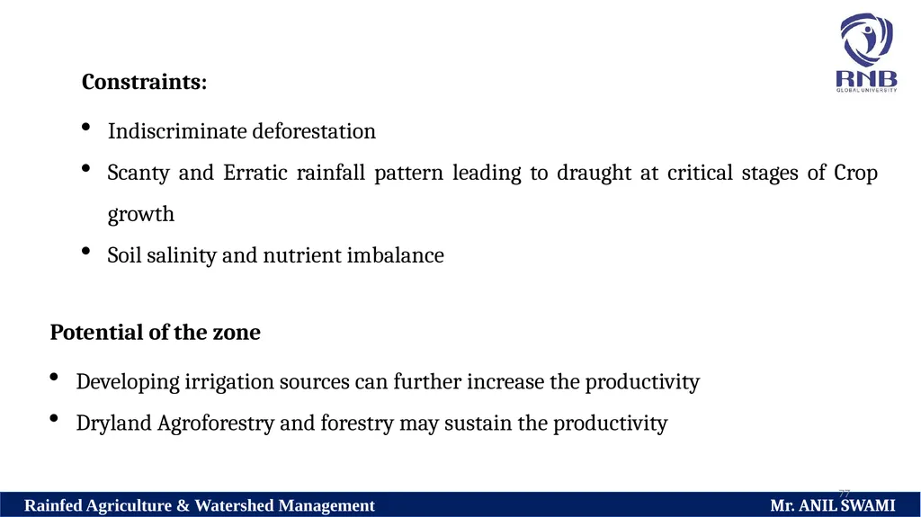 Soil and climatic conditions prevalent in rainfed - slide 77 of 94