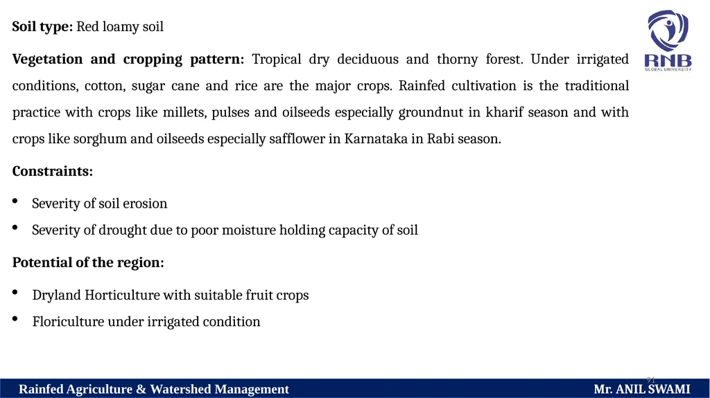 Soil and climatic conditions prevalent in rainfed - slide 91 of 94