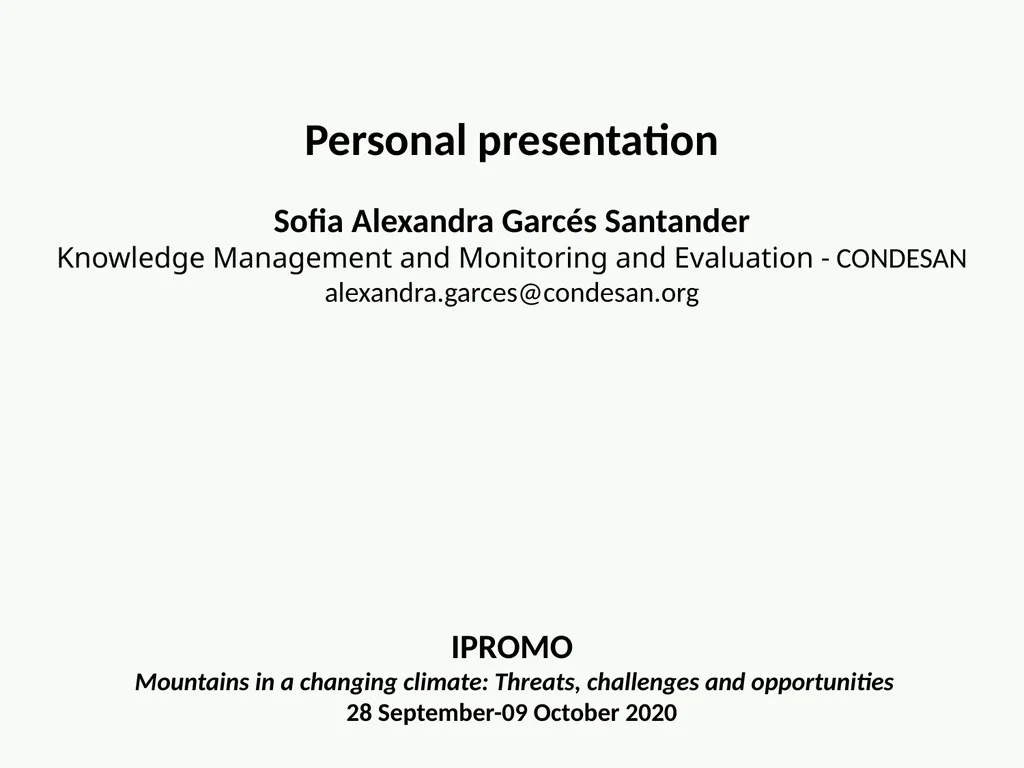 Personal presentation Sofia Alexandra Garcés - slide 1 of 6