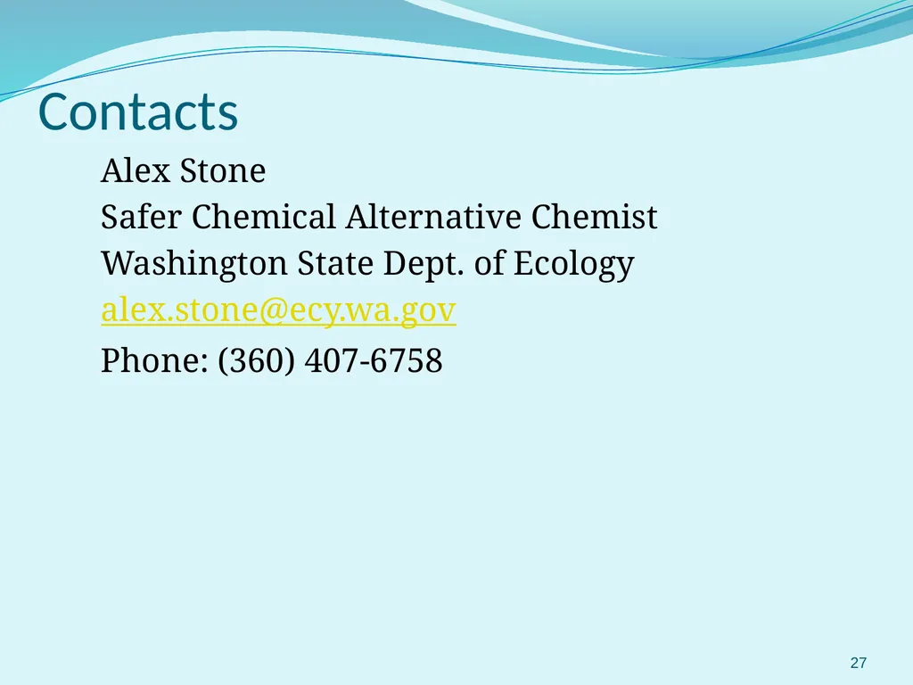 Selection and Prioritization of Chemicals for WA’s - slide 27 of 27