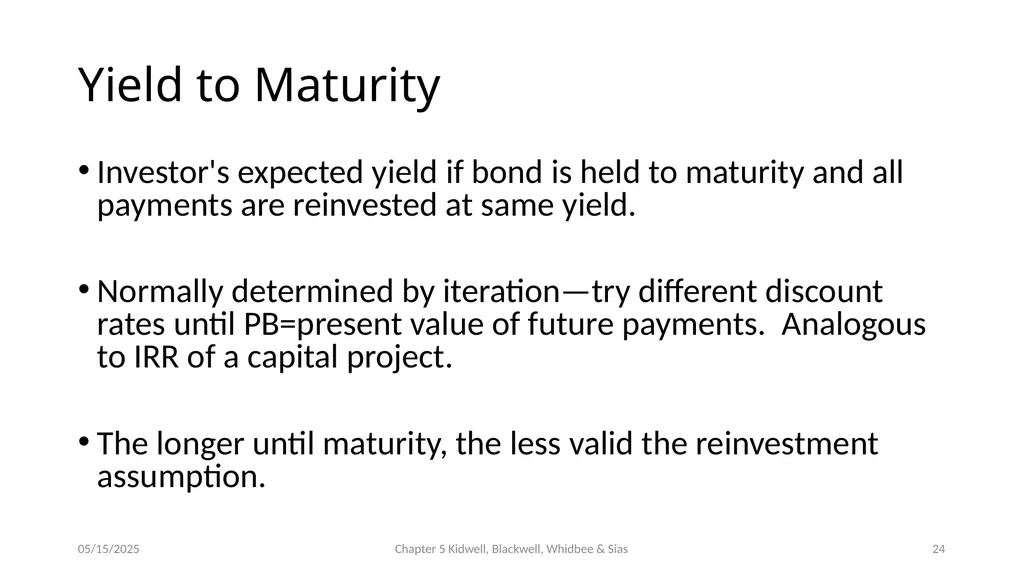 Bond Prices and Interest Rate Risk Chapter 5 - slide 24 of 44