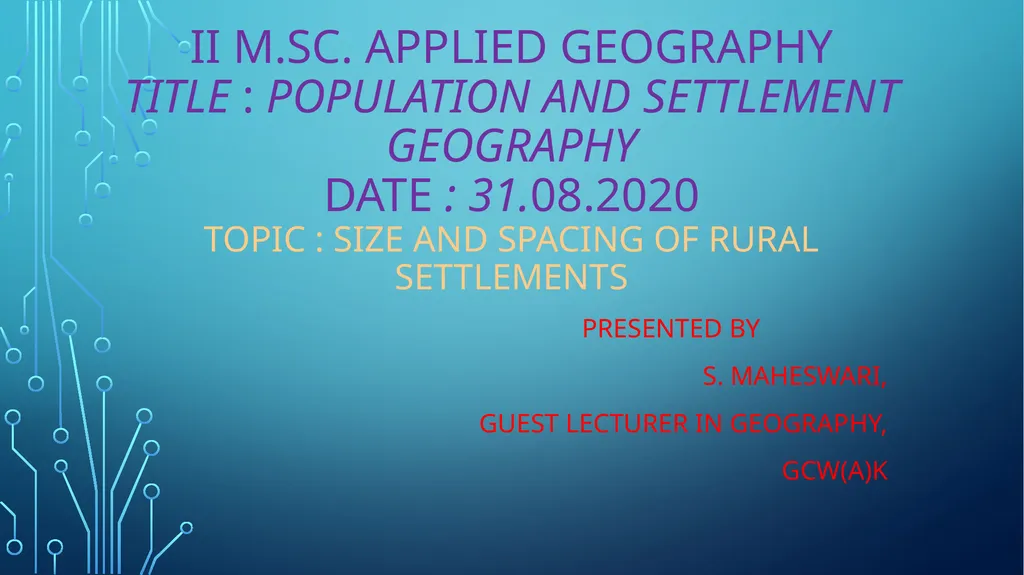 Ii m.sc. Applied geography title : population and - slide 1 of 15