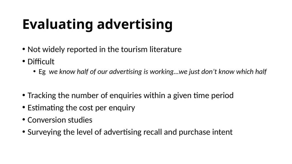 Tourism Marketing for small businesses Chapter 14 - slide 9 of 20
