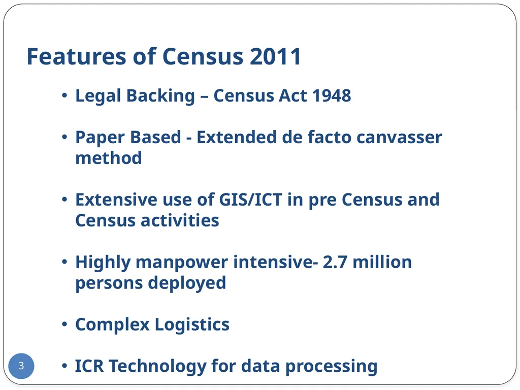Census 2011 & Data Dissemination Dr. C. - slide 3 of 23