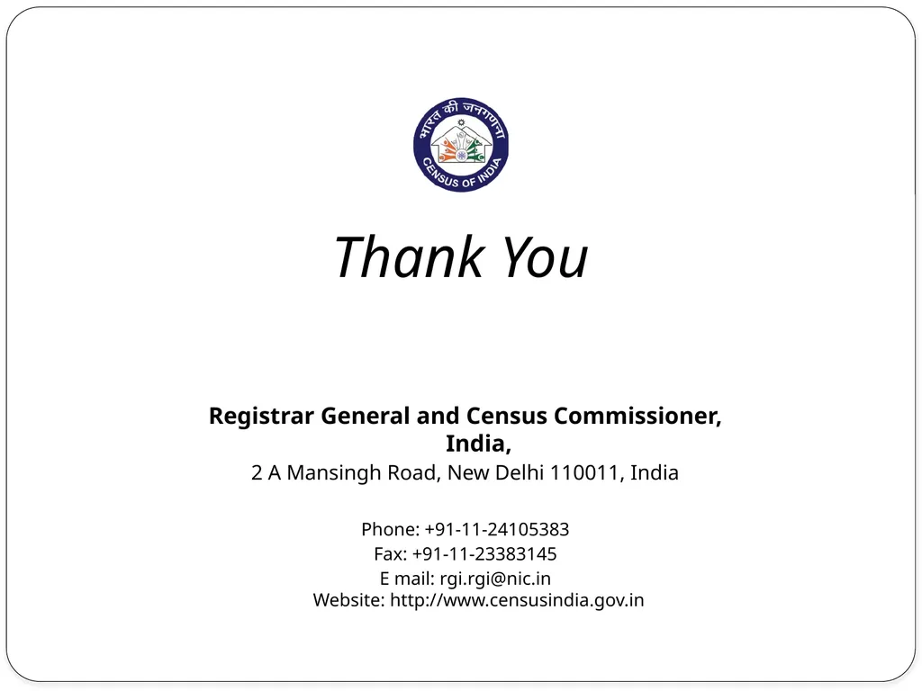 Census 2011 & Data Dissemination Dr. C. - slide 23 of 23