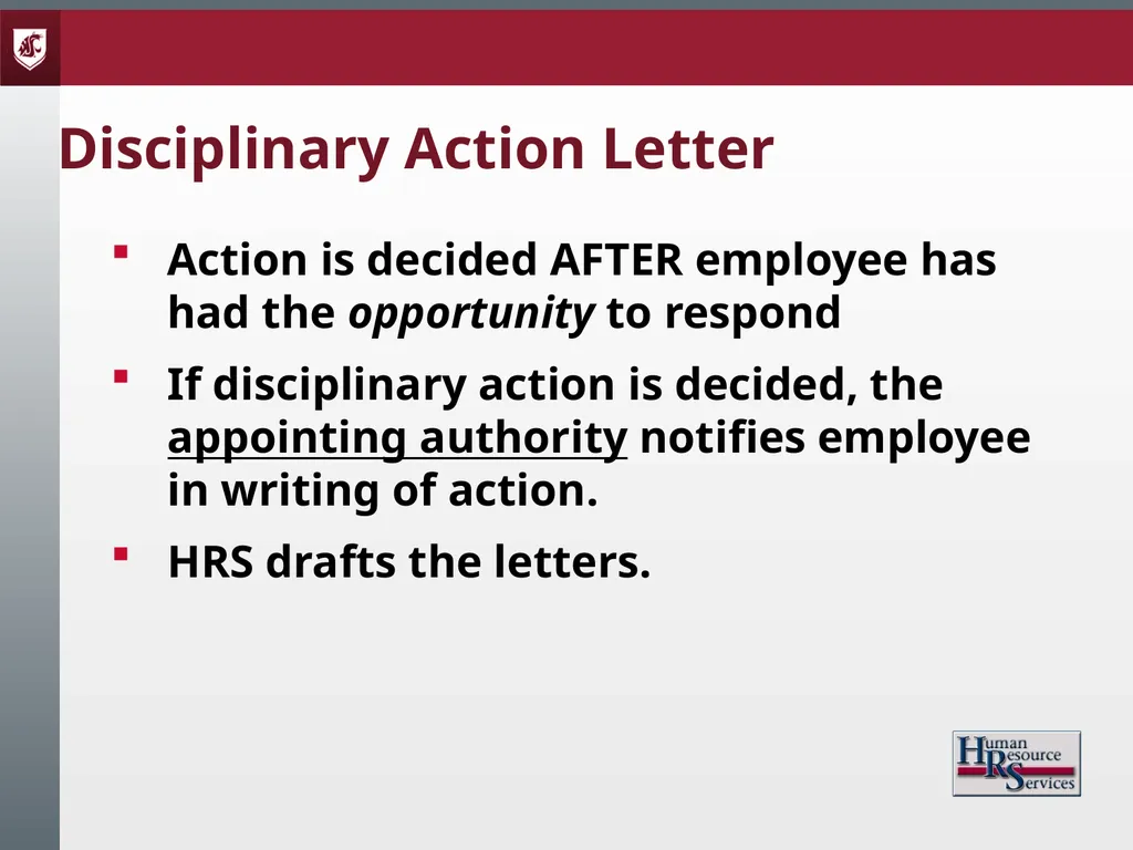 Corrective Action and Discipline Presented by: - slide 31 of 39