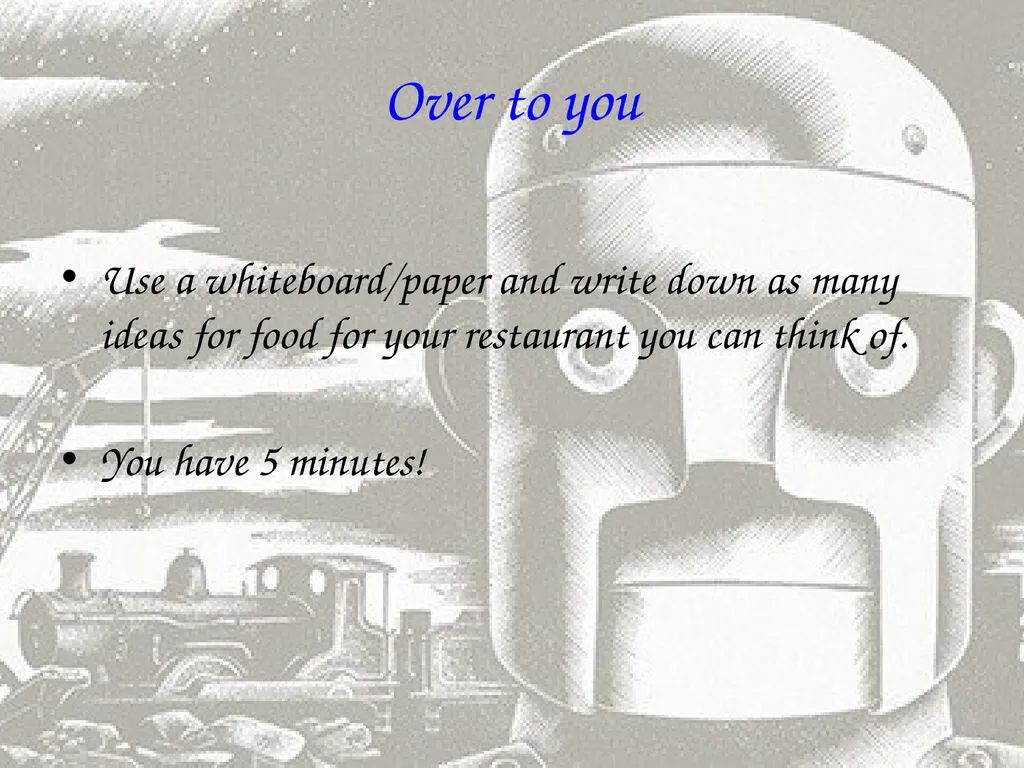 LO: To create a menu Imagine your are the owner - slide 5 of 7