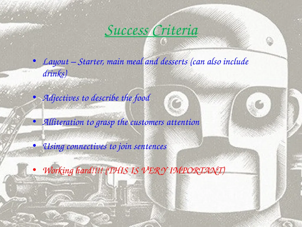 LO: To create a menu Imagine your are the owner - slide 7 of 7