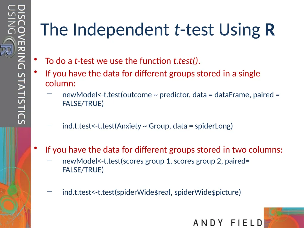 Comparing Two Means Prof. Andy Field Aims t-tests: - slide 15 of 32