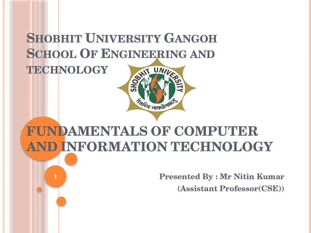 Shobhit University Gangoh School Of Engineering - slide 1 of 31