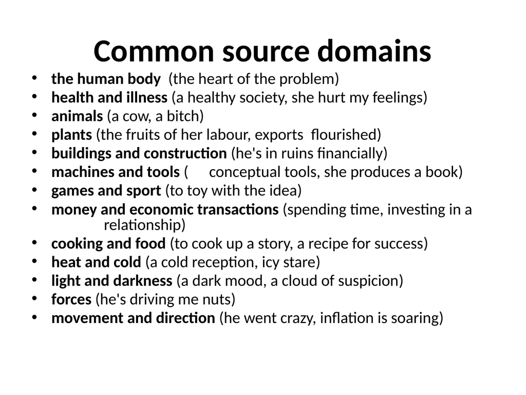 The conceptual metaphor theory Basic concepts and - slide 15 of 46