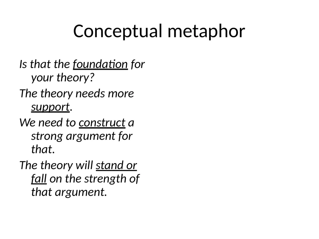 The conceptual metaphor theory Basic concepts and - slide 6 of 46