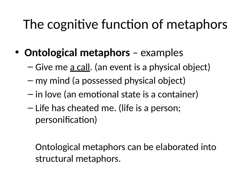 The conceptual metaphor theory Basic concepts and - slide 22 of 46
