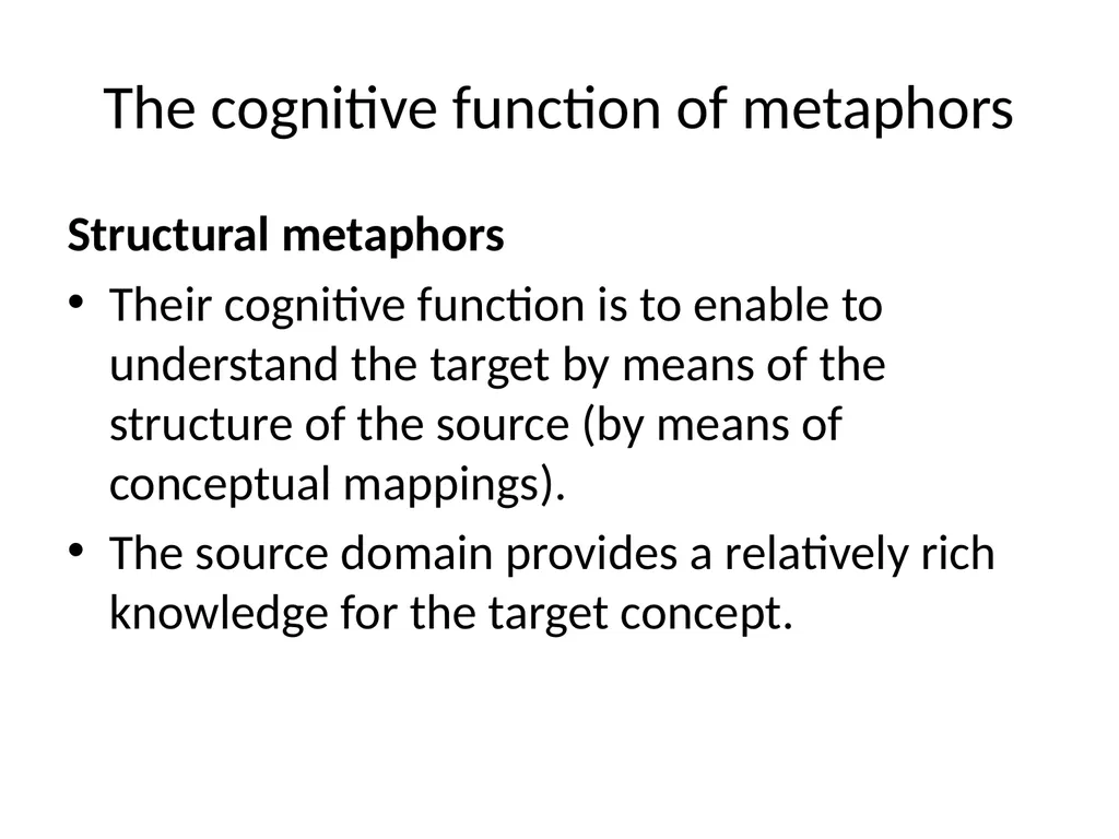 The conceptual metaphor theory Basic concepts and - slide 23 of 46