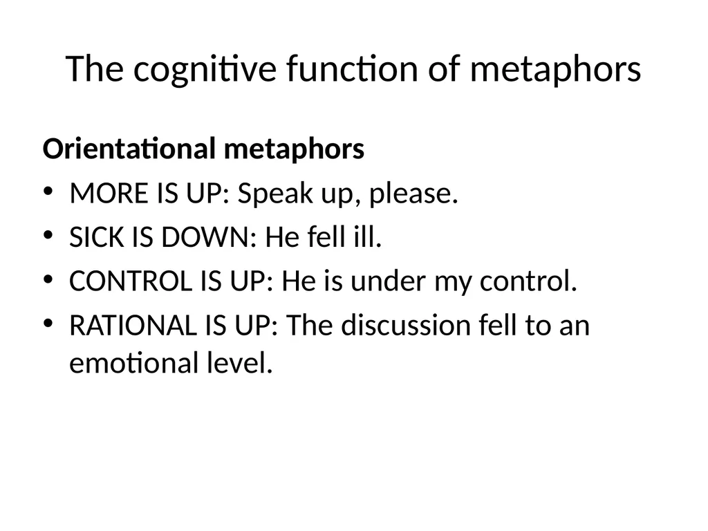 The conceptual metaphor theory Basic concepts and - slide 25 of 46