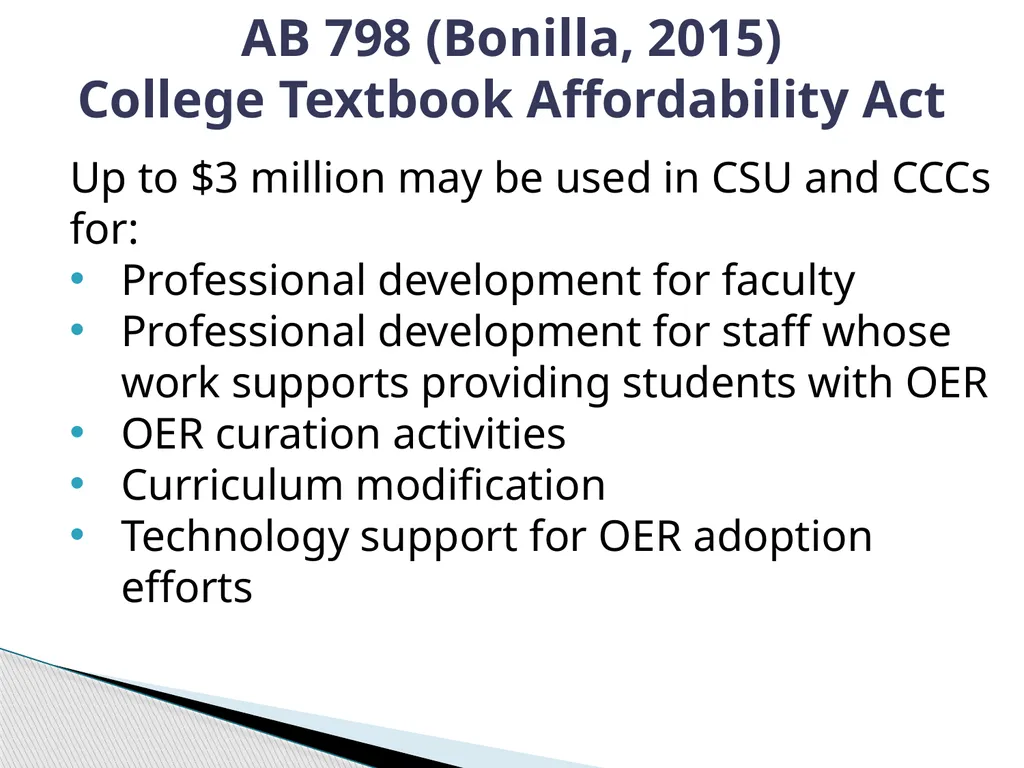 Zero and Low-Cost Materials Dolores Davison, ASCCC - slide 9 of 34