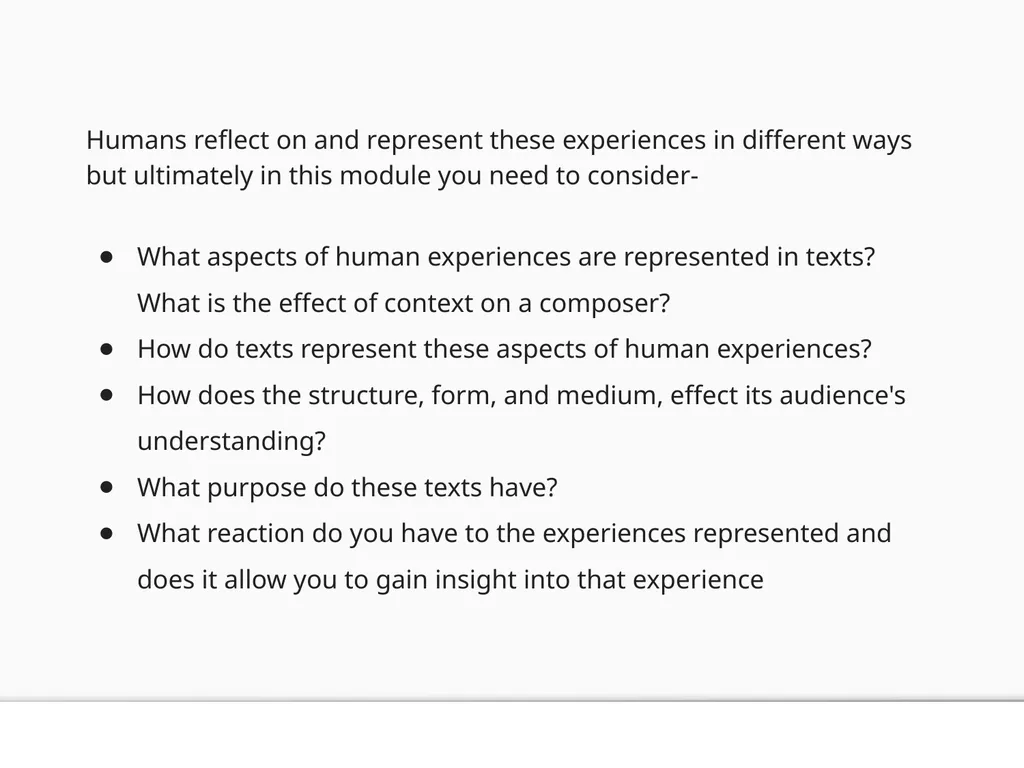 Texts and Human Experiences The Rubric In this - slide 8 of 12