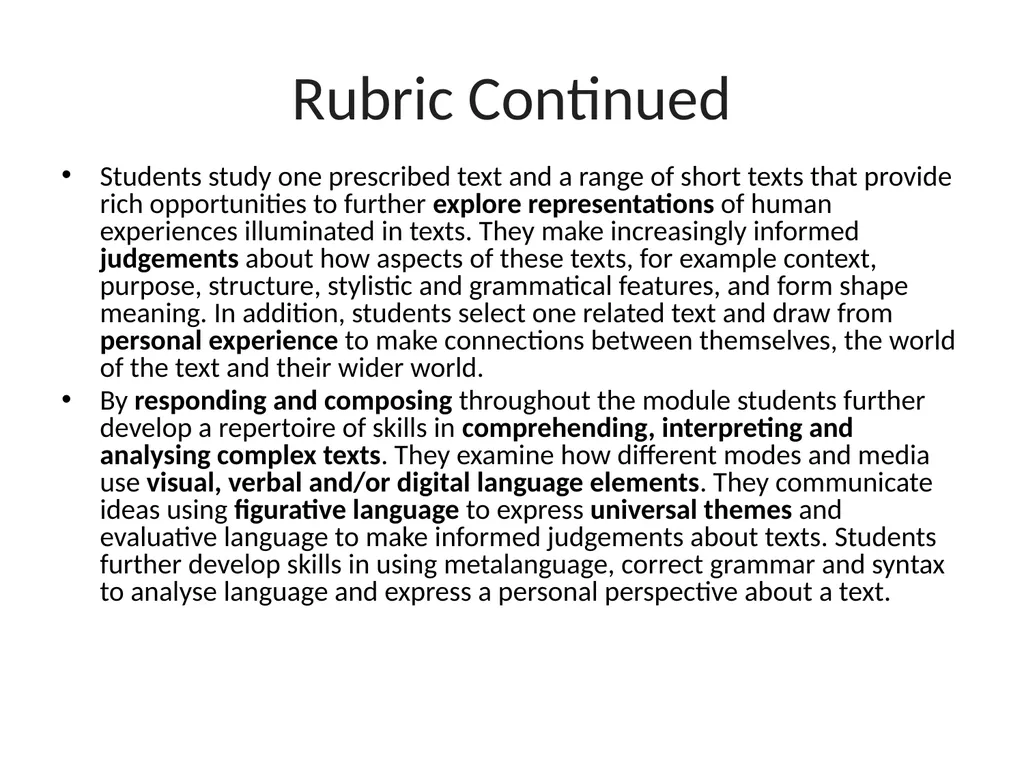 Texts and Human Experiences The Rubric In this - slide 3 of 12