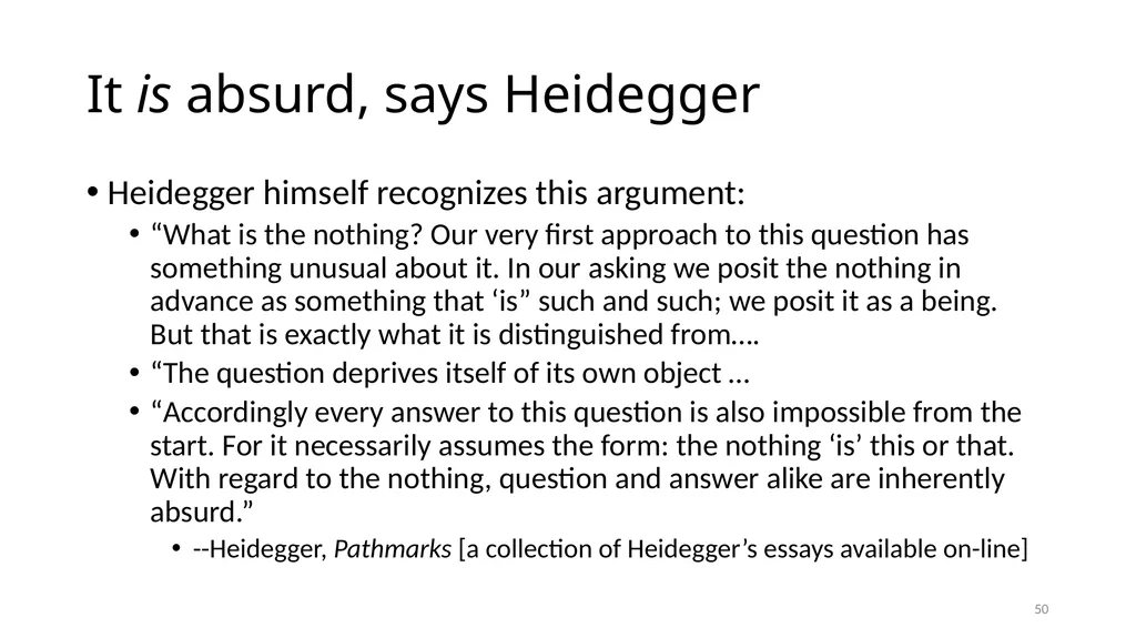 Much Ado about The Nothing Carnap and Heidegger on - slide 50 of 86