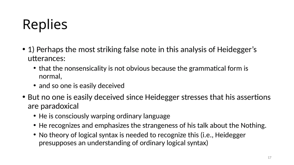 Much Ado about The Nothing Carnap and Heidegger on - slide 17 of 86