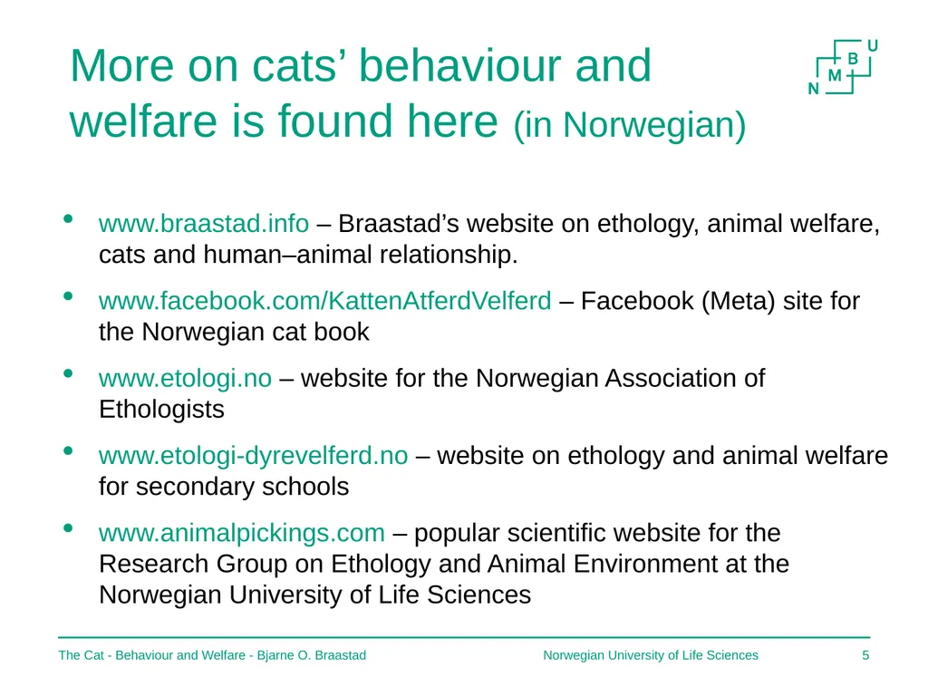 The Cat – Behaviour and Welfare 19. Keeping cats - slide 5 of 7
