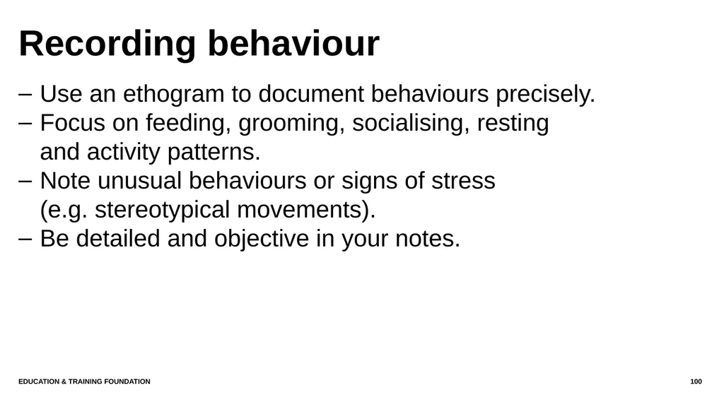 T LEVEL IN ANIMAL CARE AND MANAGEMENT Support - slide 100 of 139
