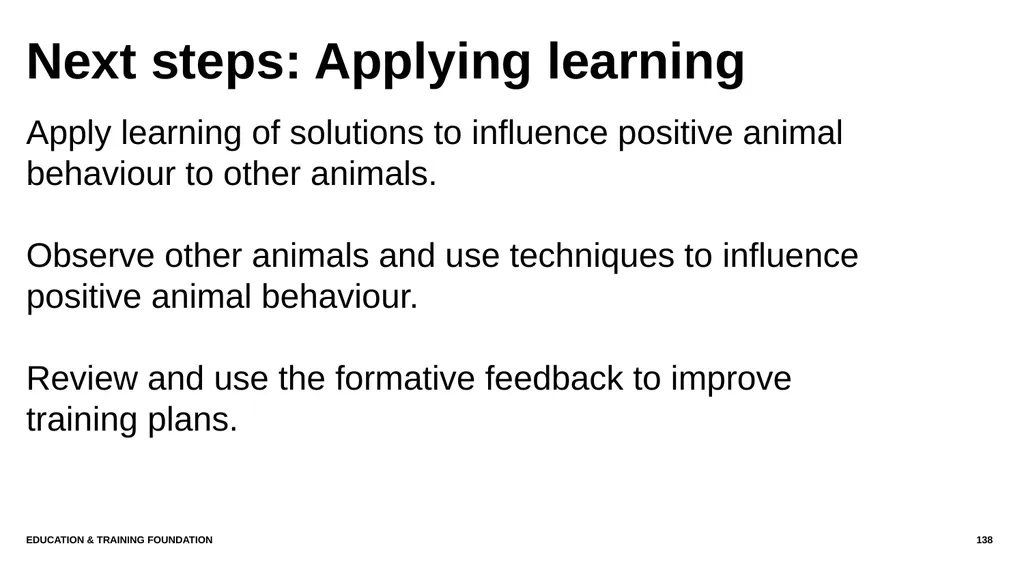 T LEVEL IN ANIMAL CARE AND MANAGEMENT Support - slide 138 of 139