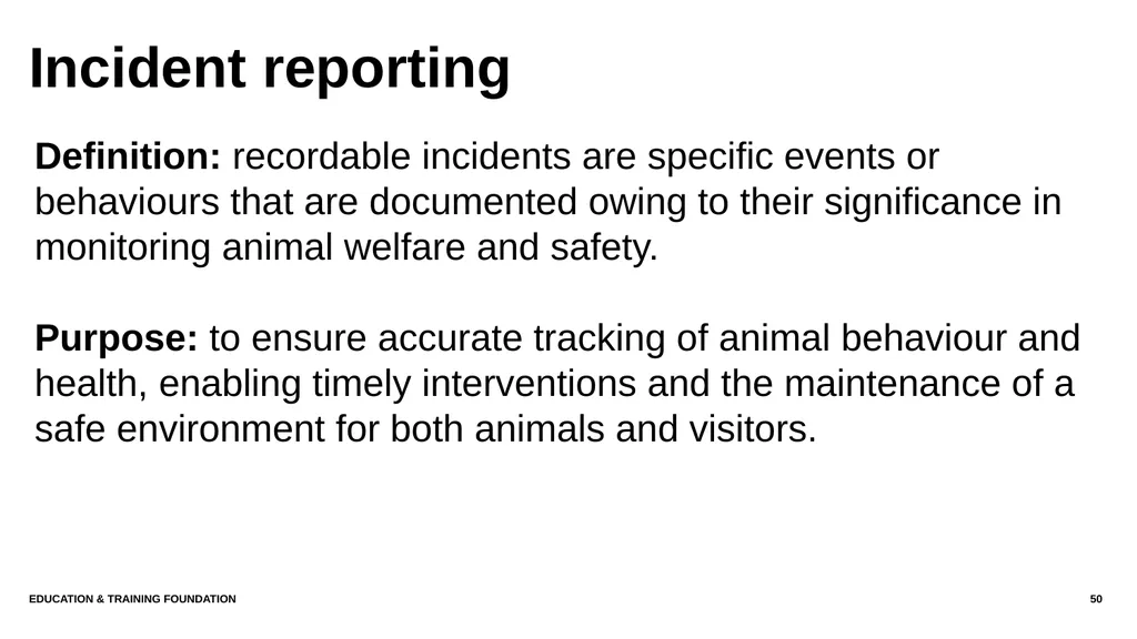 T LEVEL IN ANIMAL CARE AND MANAGEMENT Support - slide 50 of 139