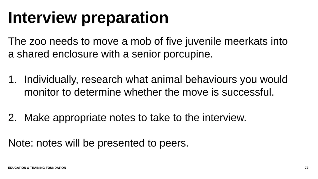 T LEVEL IN ANIMAL CARE AND MANAGEMENT Support - slide 72 of 139
