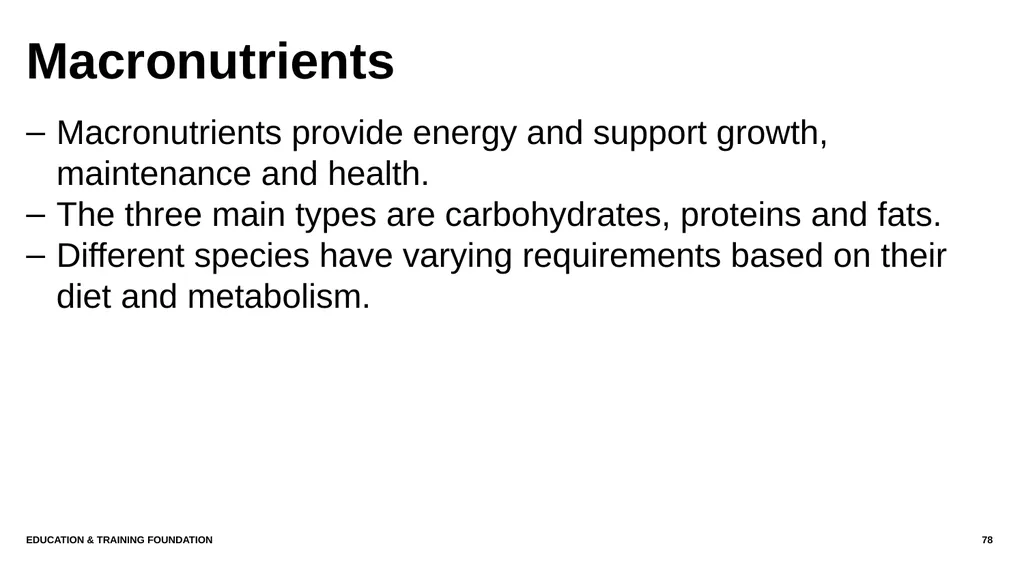 T LEVEL IN ANIMAL CARE AND MANAGEMENT Support - slide 78 of 139