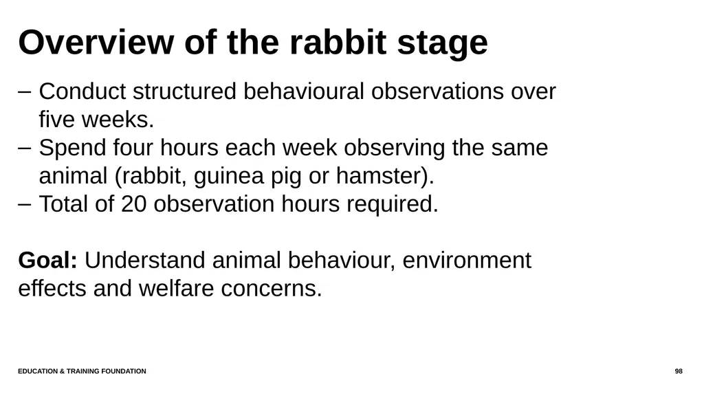 T LEVEL IN ANIMAL CARE AND MANAGEMENT Support - slide 98 of 139