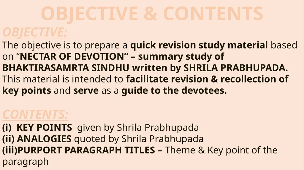 SUMMARY STUDY BASED ON SHRILA PRABHUPADA’S NECTAR - slide 2 of 25