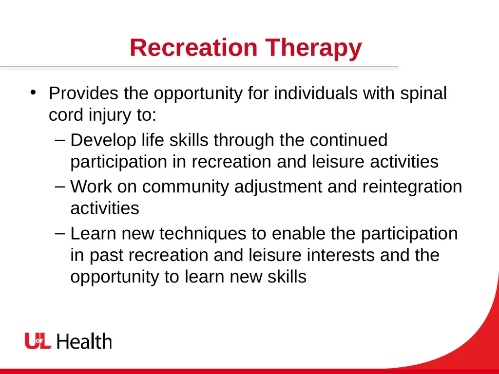 Recreation Therapy and Spinal Cord Injury (SCI) - slide 2 of 13