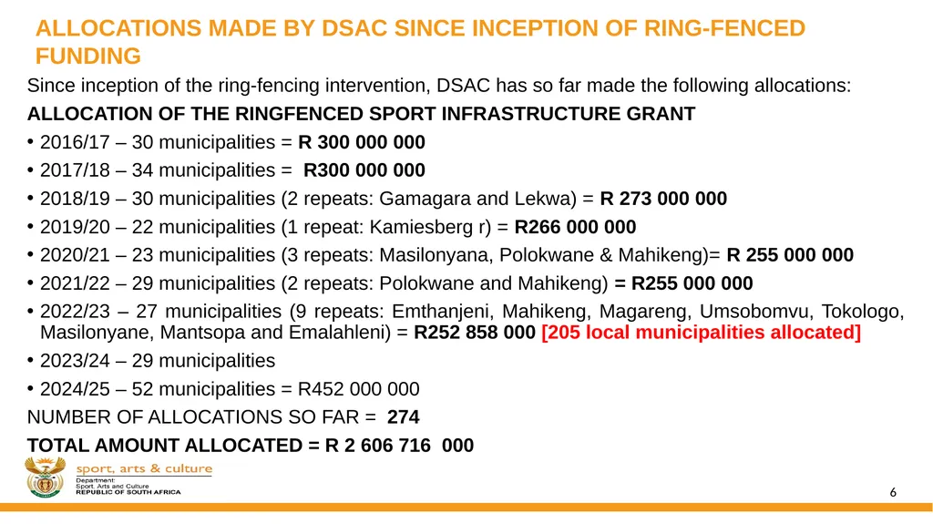 DSAC MIG: SPORT AND RECREATION INFRASTRUCTURE - slide 6 of 49