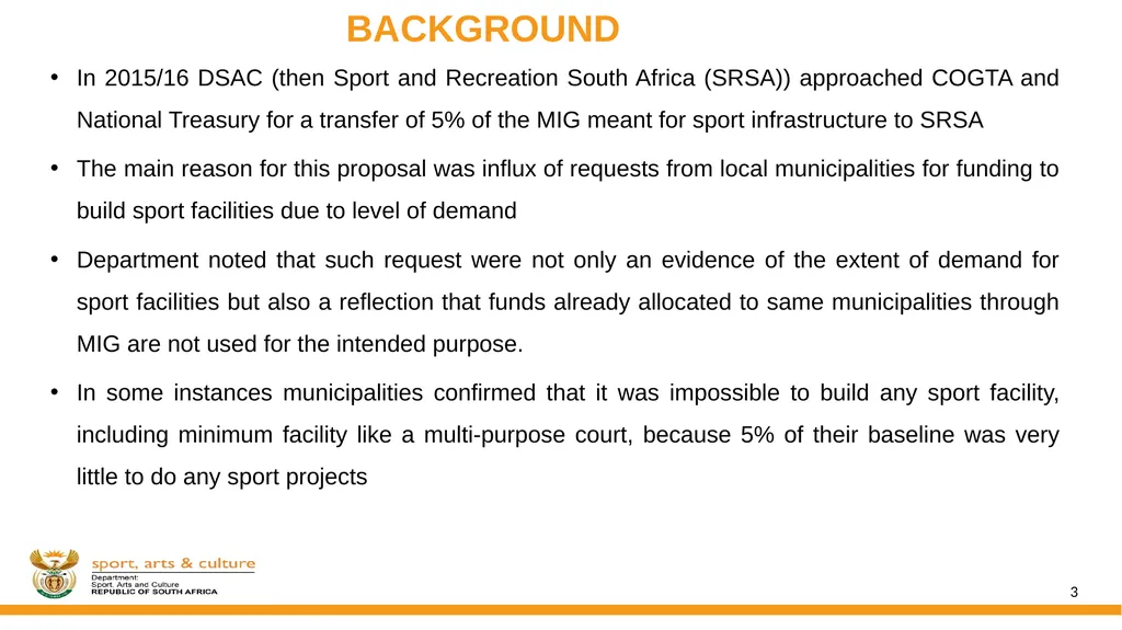 DSAC MIG: SPORT AND RECREATION INFRASTRUCTURE - slide 3 of 49
