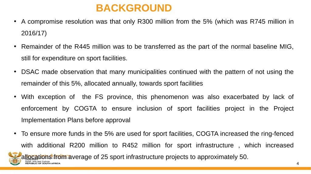 DSAC MIG: SPORT AND RECREATION INFRASTRUCTURE - slide 4 of 49