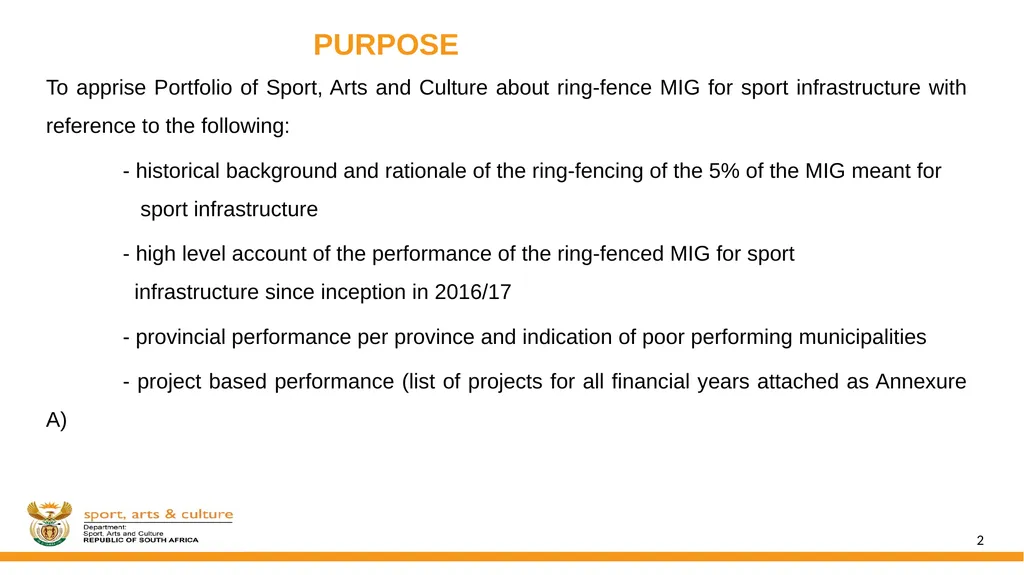 DSAC MIG: SPORT AND RECREATION INFRASTRUCTURE - slide 2 of 49